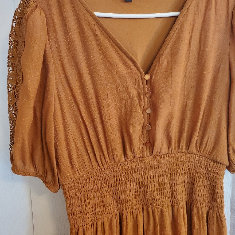 Brown Peasant Style Dress S Lg